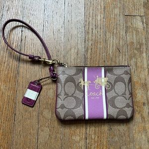 Coach 41659 Heritage Khaki Signature Coated Canvas Berry Stripe Wristlet Wallet
